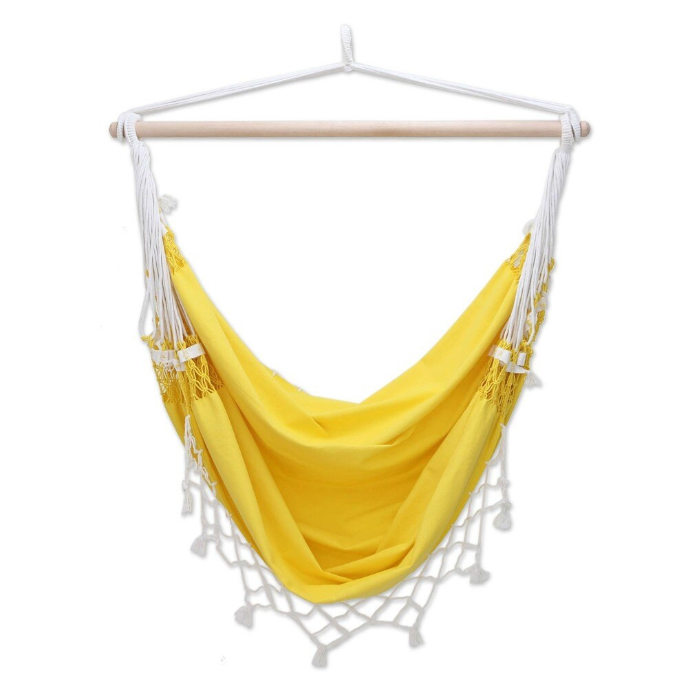 Handmade Salvador Sun 100 Cotton Eco Friendly Yellow Macrame Hammock Swing Chair (Brazil) (Solid) | Bed Bath & Beyond