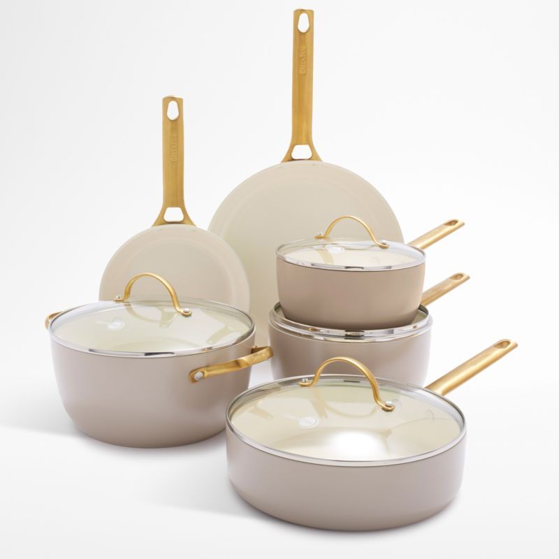 GreenPan Reserve Taupe 10-Piece Non-Stick Cookware Set | Crate and Barrel | Crate & Barrel