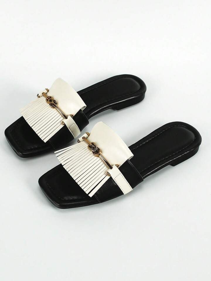 Fashion Sandals For Women, Metal & Fringe Decor Slide Sandals | SHEIN