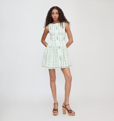 The Cosima Mini Nap Dress - White/Green Arcadia Border White/Green Arcadia Border / XL | Hill House Home US