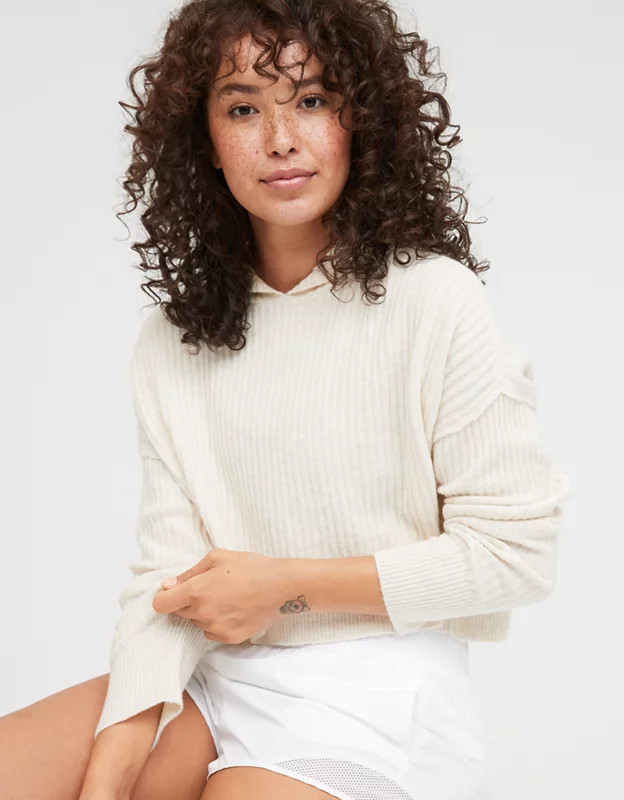 OFFLINE Ribbed Cropped Sweater Hoodie | American Eagle Outfitters (US & CA)