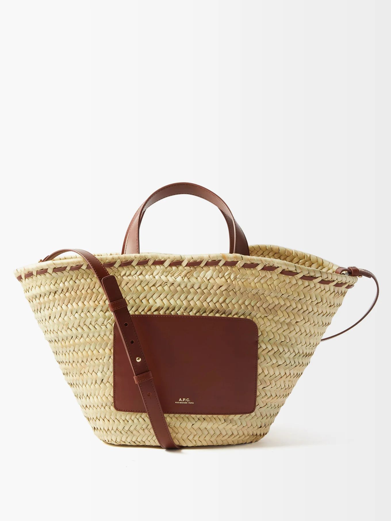 Zoe leather-trimmed raffia basket bag | A.P.C. | Matches (UK)