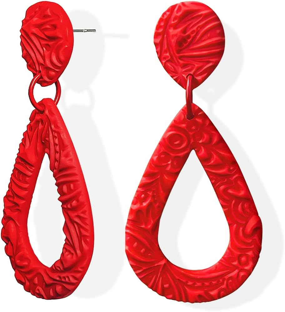 Handmade Colorful Teardrop Earrings for Women Lightweight Dangle Statement Jewelry with Embossed ... | Amazon (US)