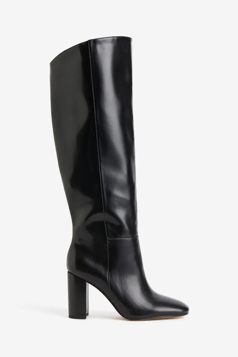 Knee-high heeled boots - Black - Ladies | H&M GB | H&M (UK, MY, IN, SG, PH, TW, HK)