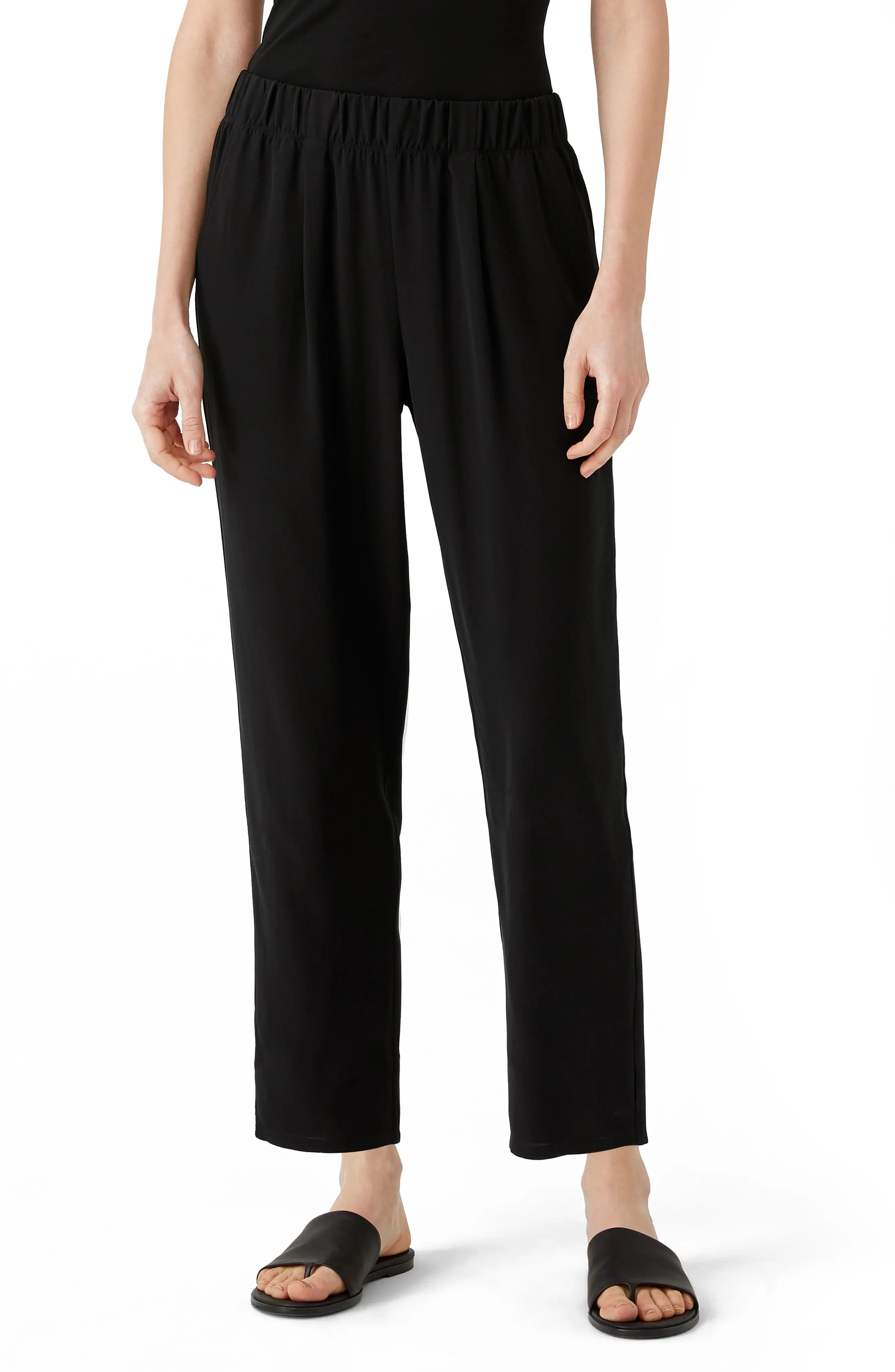 Eileen Fisher Tapered Silk Ankle Pants in Black at Nordstrom, Size Medium | Nordstrom