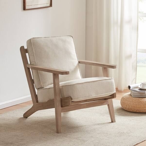 BELLEZE Maximus Accent Chair Wood Frame Linen Arm Chair, 9 Options - Beige & Natural - 28.35"L x ... | Bed Bath & Beyond