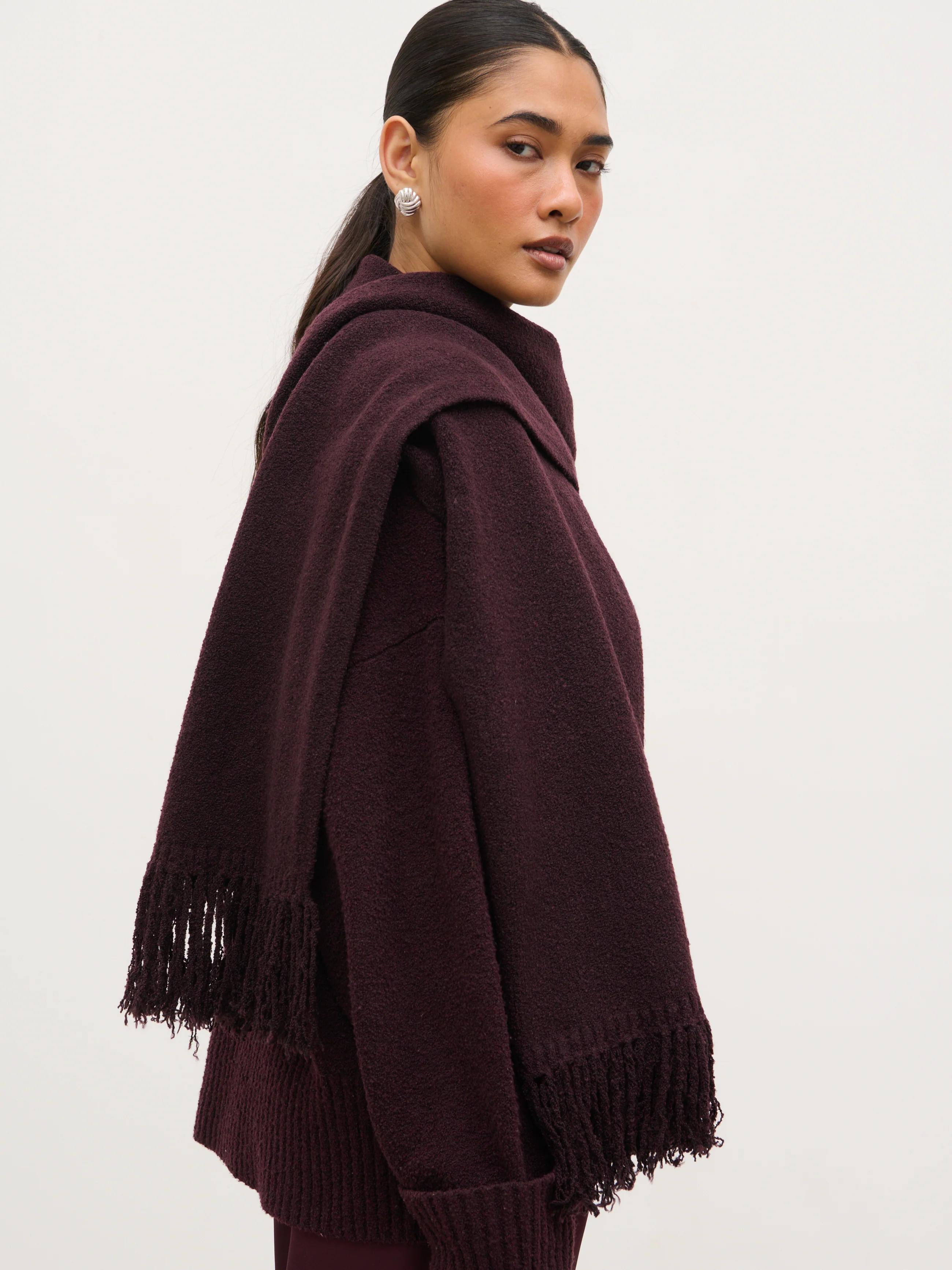 Camille Fringe Knit Scarf - Fig | Pretty Lavish (UK)
