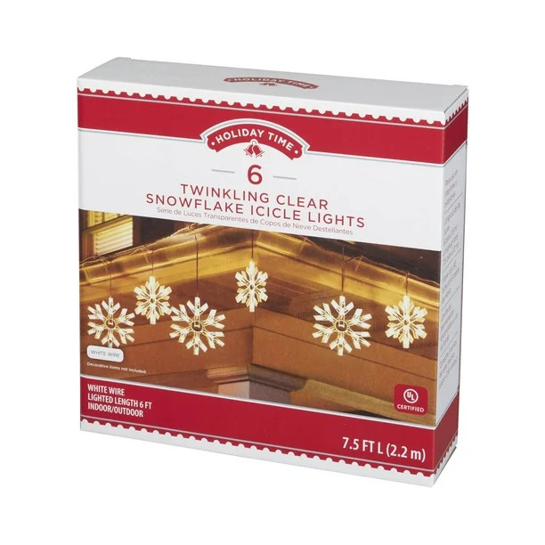 Holiday Time Clear Snowflake Icicle Christmas Lights Set, 6', 6 Count, White Wire - Walmart.com | Walmart (US)