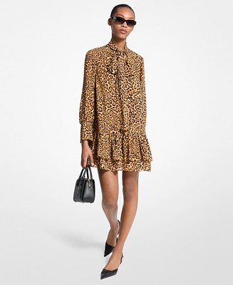 MICHAEL Michael Kors Women's Cheetah Print High-Neck Mini Dress - Macy's | Macy's