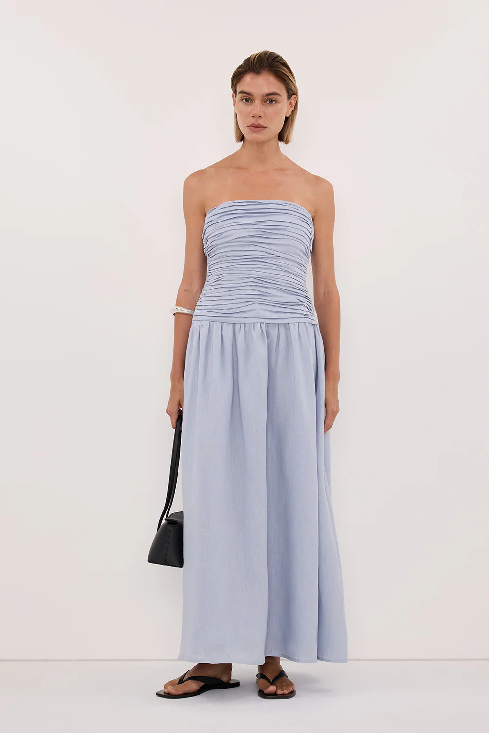 AUBRIELLA DUSTY BLUE LINEN DRESS | DISSH