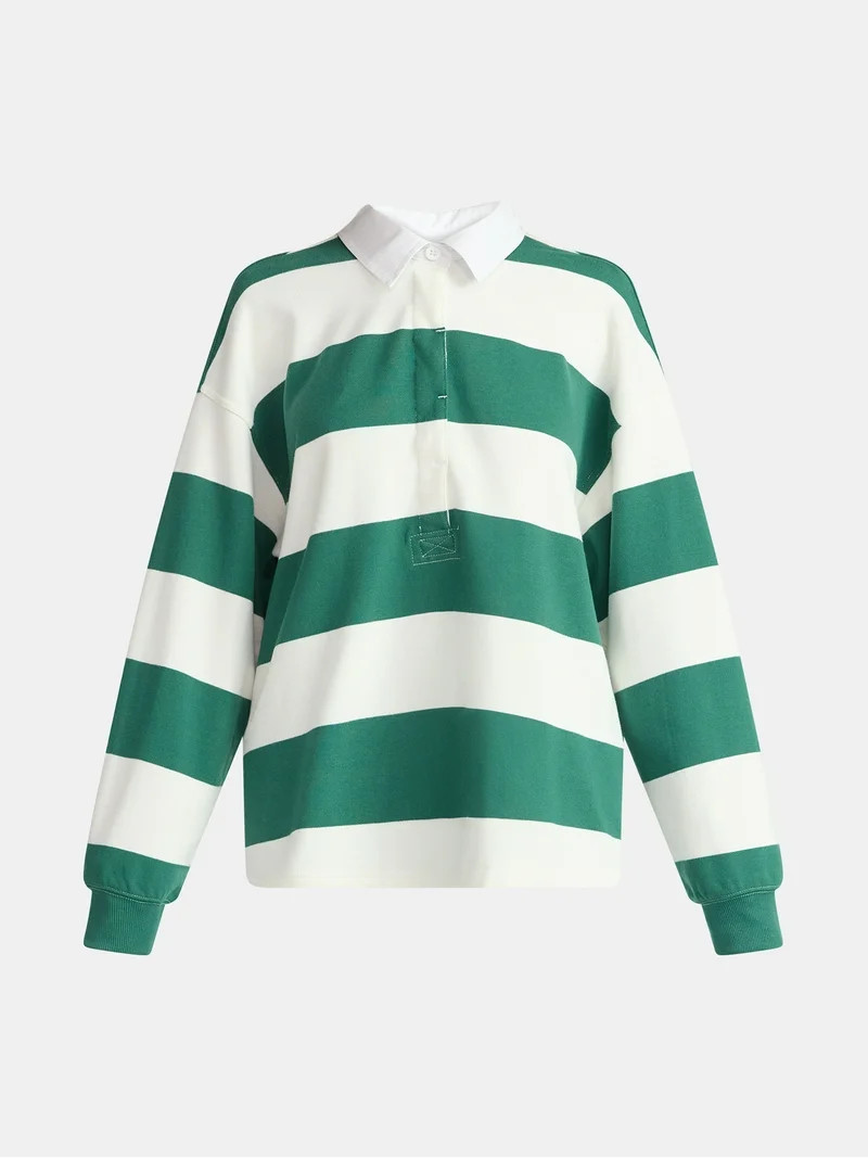 No Boundaries French Terry Rugby Polo Top with Long Sleeves, Women's | Walmart (US)