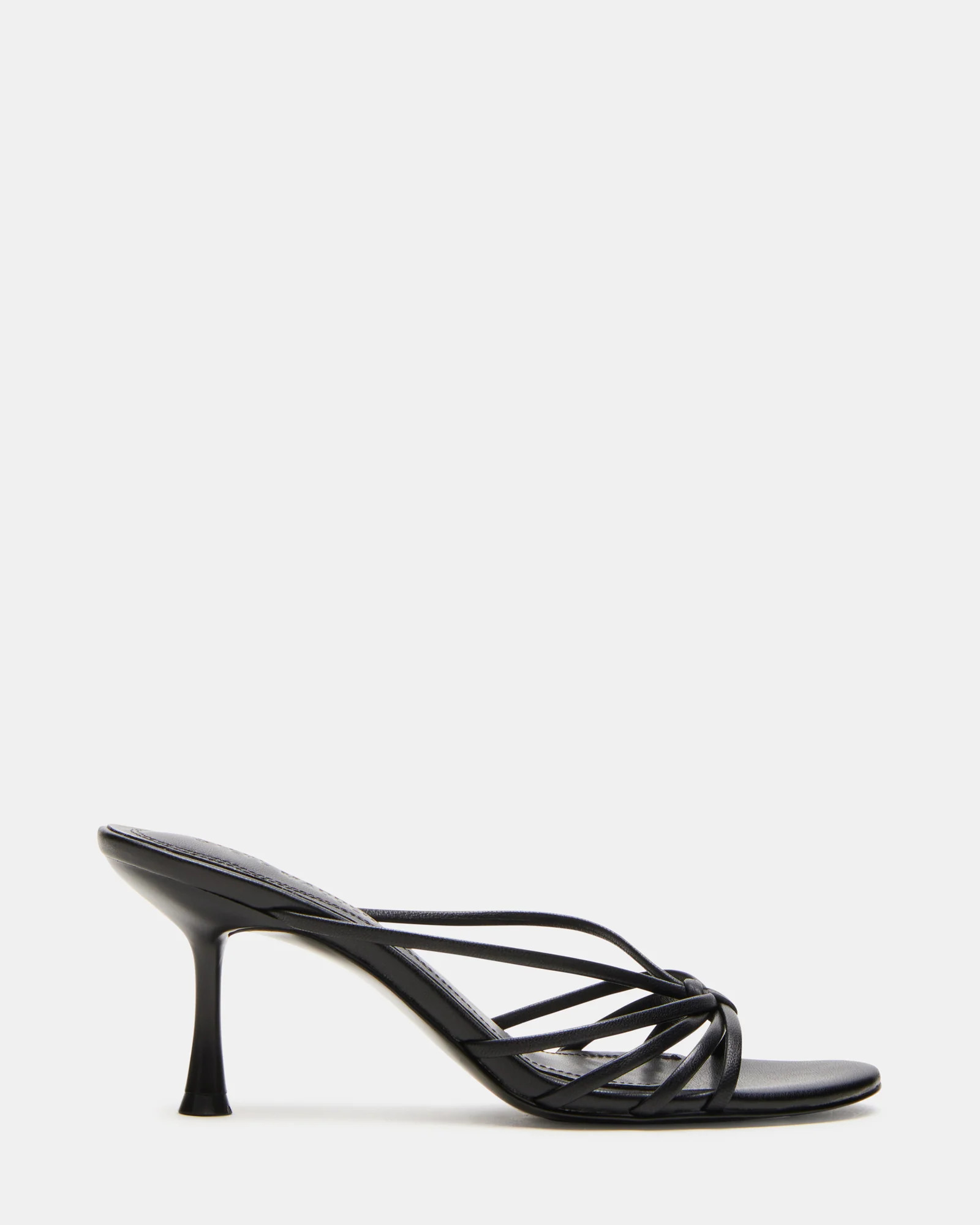 EDNA Black Leather Strappy Mule Women's Heel | Steve Madden (US)