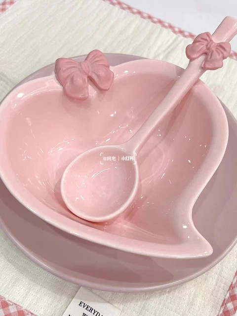 Pink Love Bowl Girl Tableware High Beauty Bow Knot Bowl Love Bowl Pink Solid Peach Heart Bowl wit... | AliExpress (US)