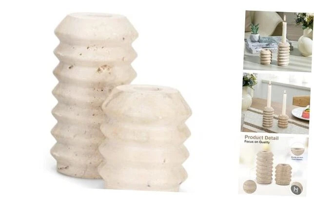 Candle Holders Italy True Natural Travertine Stone 0.4" Thick Set of 2 Marble  | eBay | eBay US