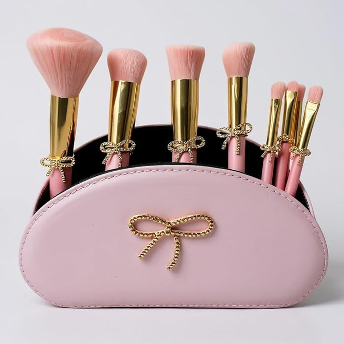 LUXAPE Bow Makeup Brush Set – 9-Piece - Pink bow makeup bag Coquette with Gold Bow & Storage Ba... | Amazon (US)