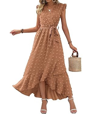 BTFBM Women's 2024 Summer Wrap V Neck Dress Ruffle Sleeve Swiss Dot Boho Ruffle Slit Beach Party ... | Amazon (US)