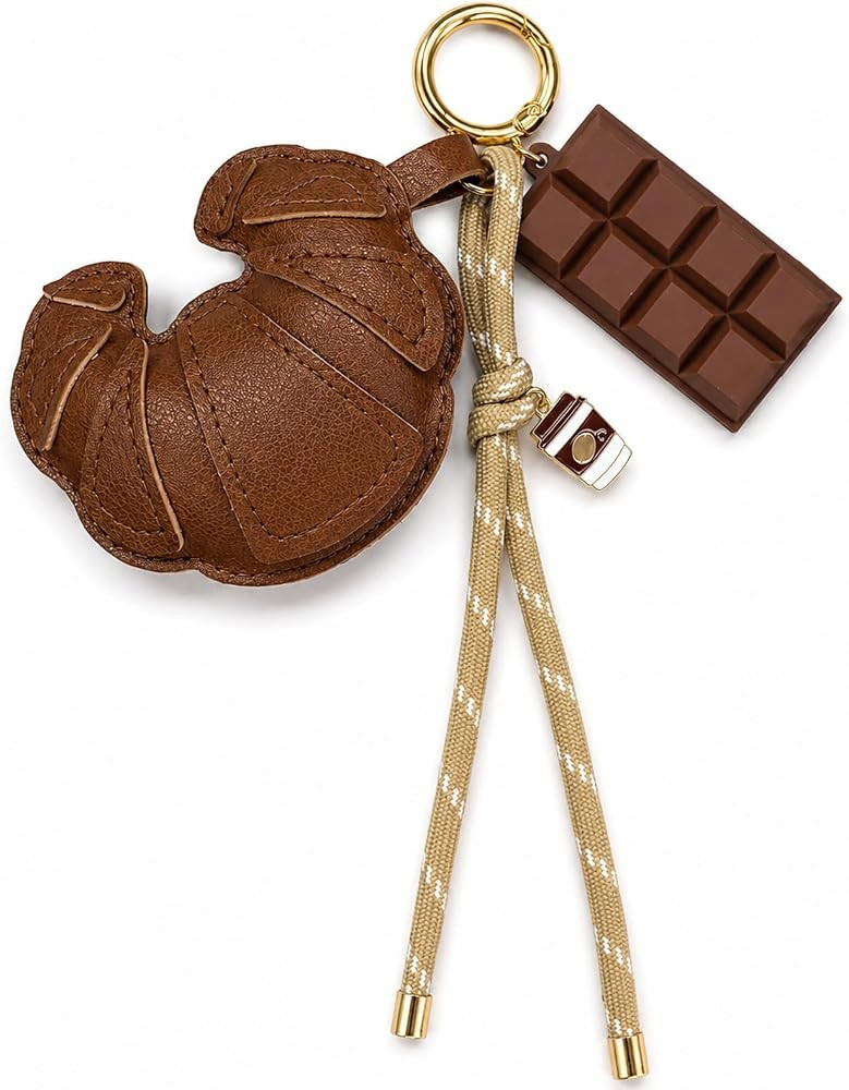 Croissant Coffee Bag Charm Keychain, Chocolate Purse Charm for Women | Amazon (US)