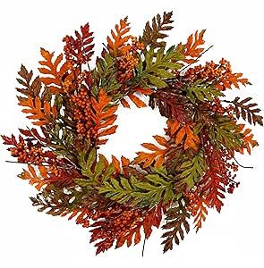 KORSMV 20" Fall Wreath Autumn Door Wreath with Colorful Fall Oak Leaves Mixed Fall Colors Berries... | Amazon (US)