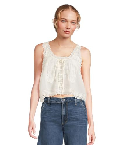 Free People Evermore Tank - Top for Women - Sheer Lace Details - Scoop Neckline - Sleeveless Silhouette Ivory LG (Women's 12-14) One Size | Amazon (US)