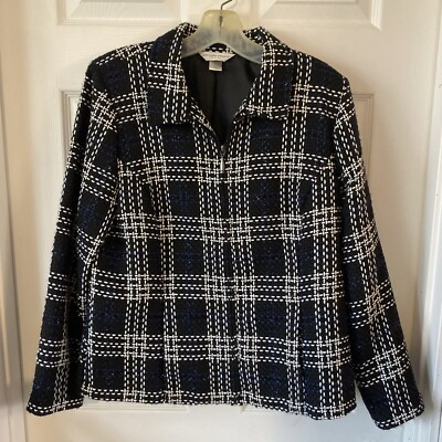 Christopher & Banks Jacket Women’s Size Petite Large Wool Blend Knit Plaid Zip | eBay US