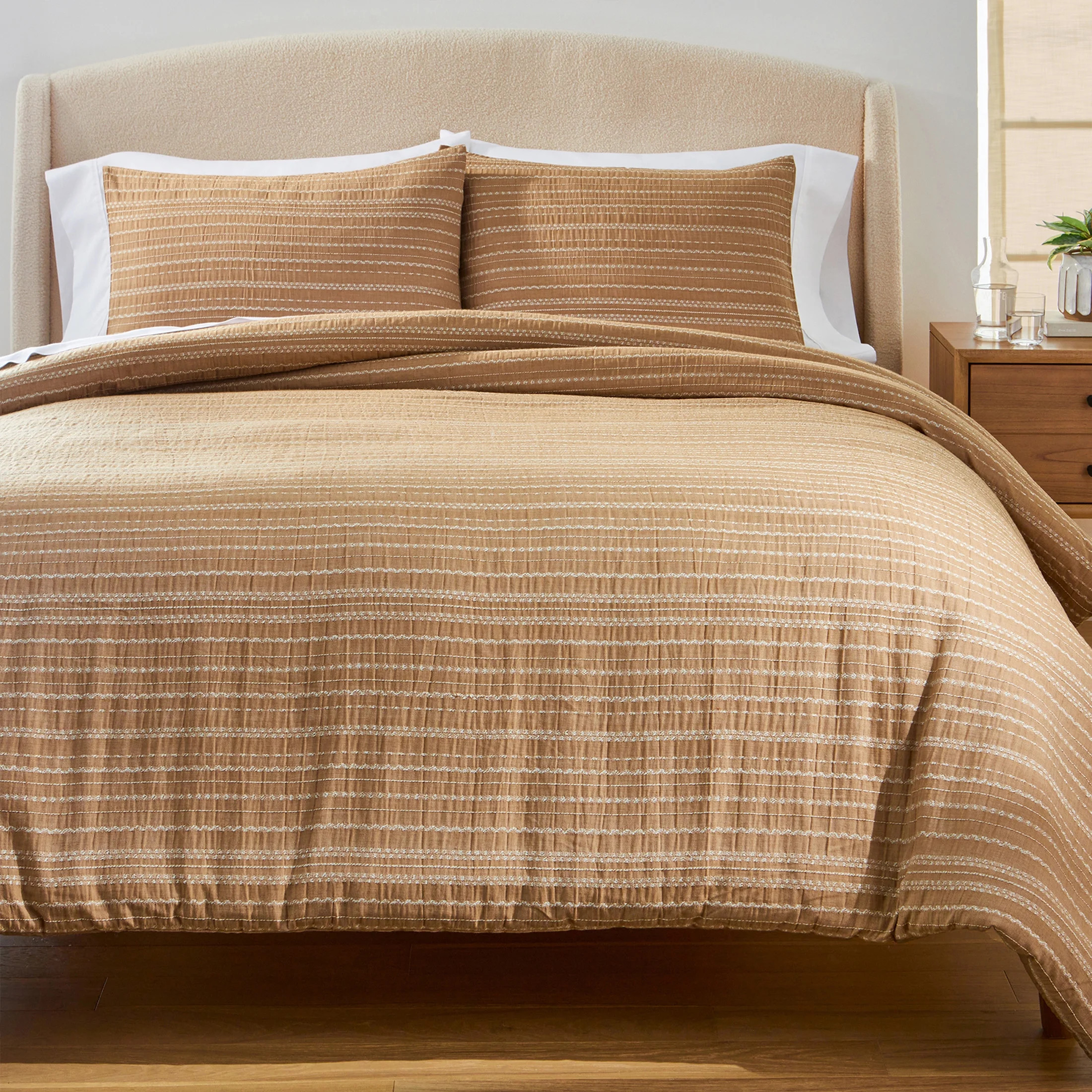 Better Homes & Gardens Full/Queen Comforter Set, All-Season, 3-Piece, Dark Camel Stripe | Walmart (US)