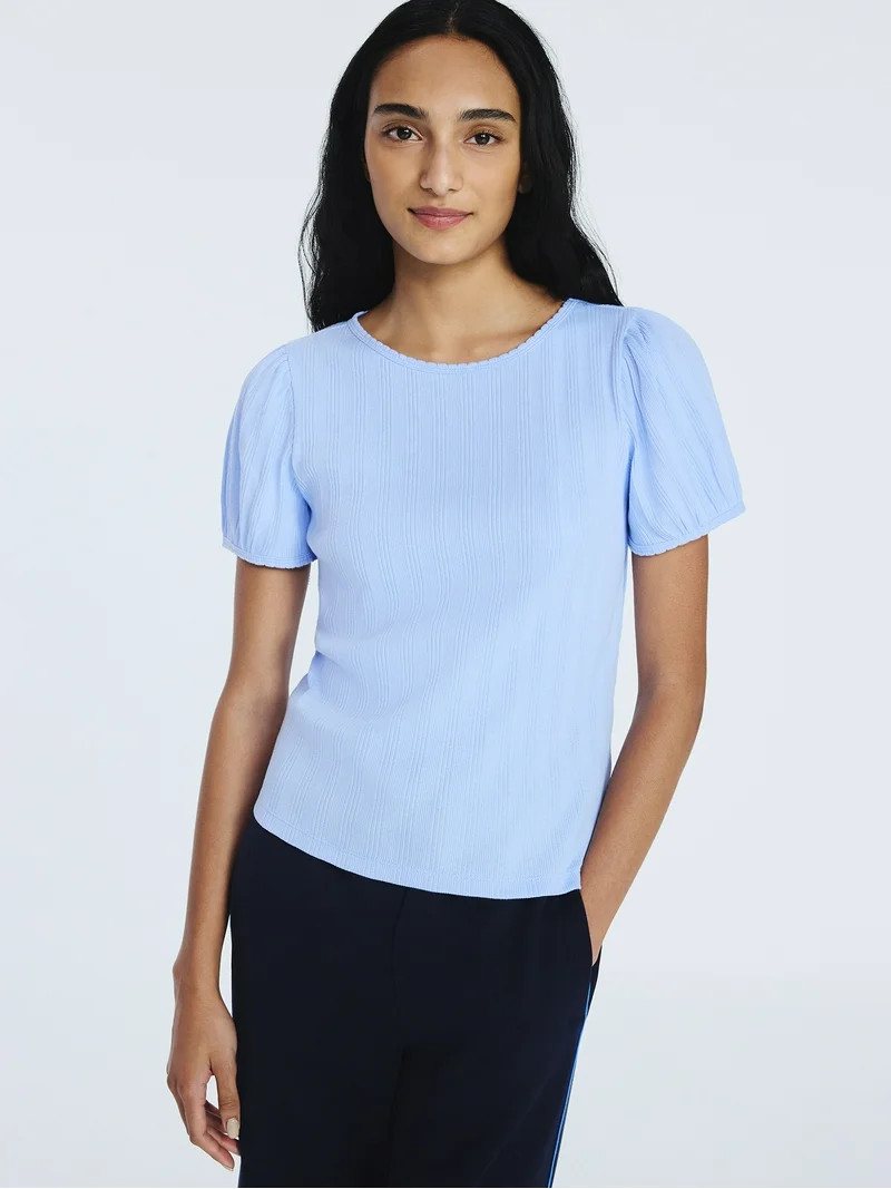 Free Assembly Women's Crewneck Top with Short Puff Sleeves, Sizes XS-XXL | Walmart (US)