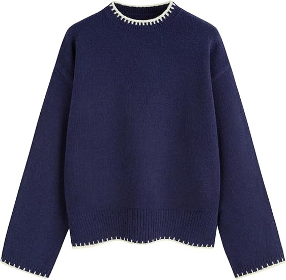 CIDER Womens Sweater Long Sleeve Split Hem Color Block Crew Neck Tops Fall Outfits | Amazon (US)