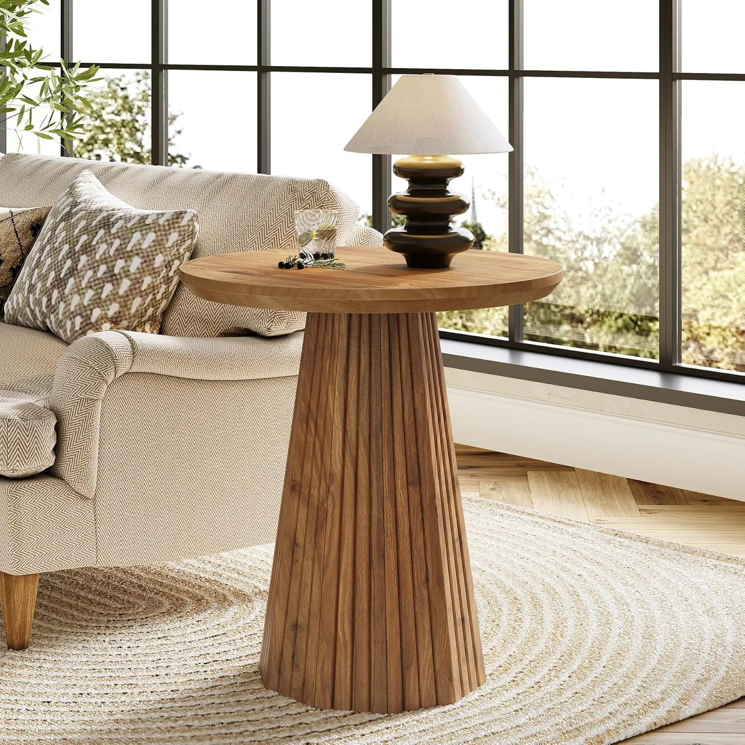 19 Solid Wood Small Round Pedestal End Side Table with Fluted Base - 19.68 W x 19.68 D x 23.62 H | Overstock