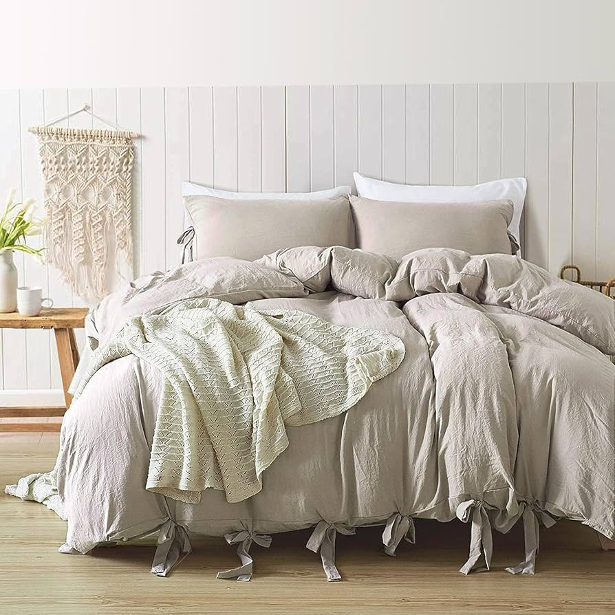 annadaif Khaki Duvet Cover Queen Size, 3 Pieces Soft Washed Microfiber Duvet Cover Set, Comforter... | Amazon (US)