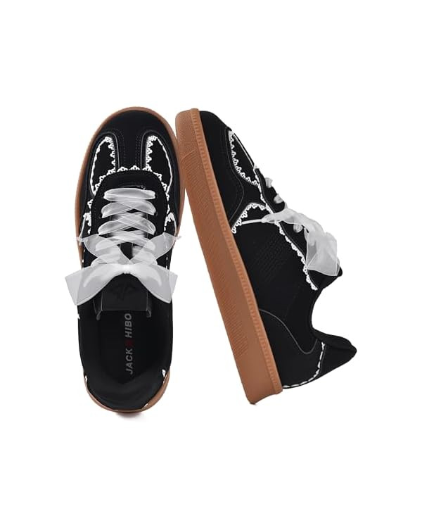 JACKSHIBO Women's Ribbon Lace-Up Fashion Sneakers Arch Support Gum Sole Tennis Walking Shoes with... | Amazon (US)