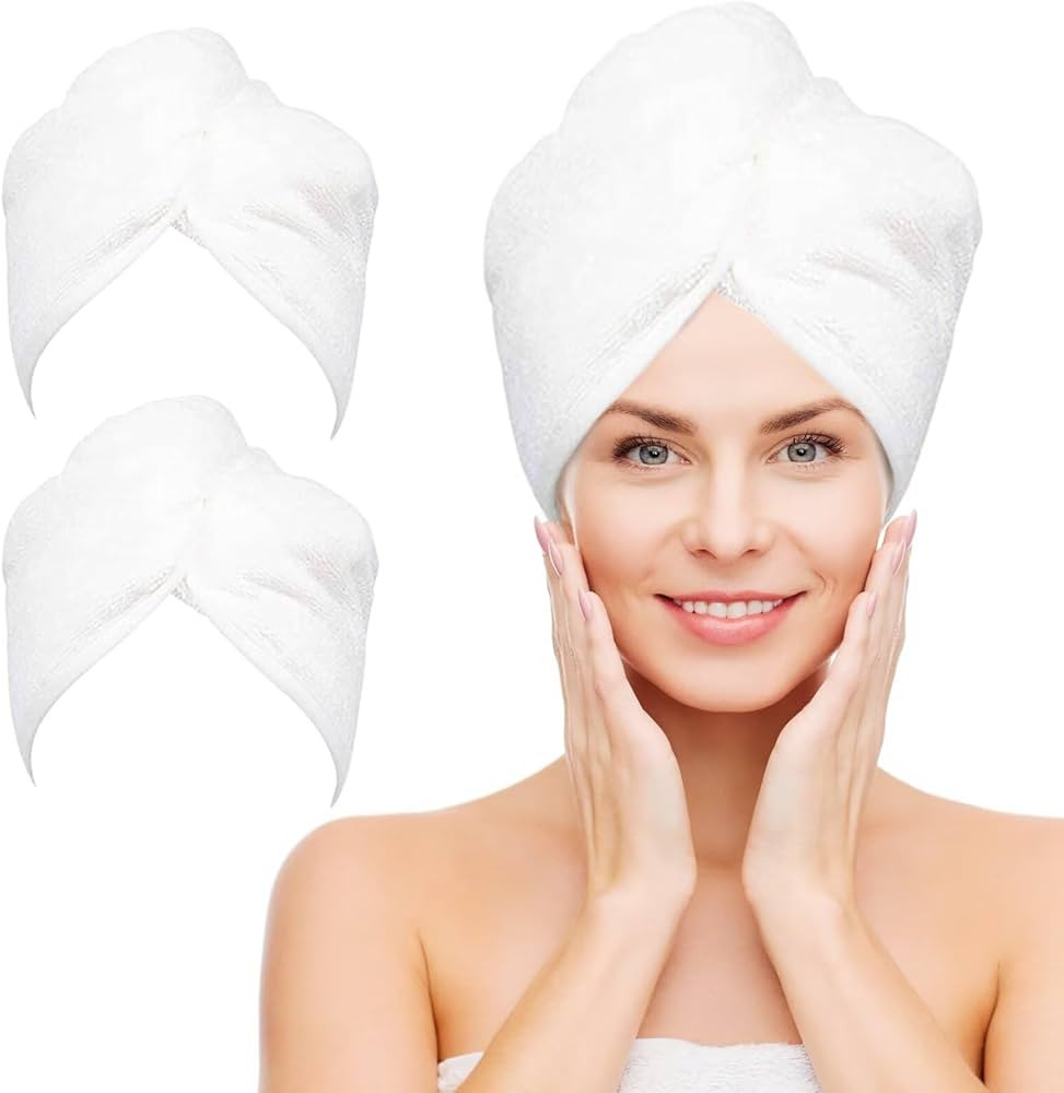 NEXCOVER Hair Towel Microfiber, 2 Pack White 9.8 inch X 25.5 inch Hair Wrap,Ultra Absorbent Hair ... | Amazon (US)