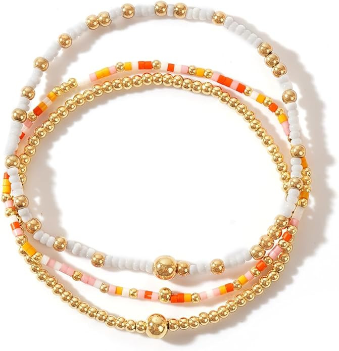 Dainty Colorful Beaded Pearl Stack Bracelets for Women,Stackable Bohemian Small Beads Stretch Tre... | Amazon (US)