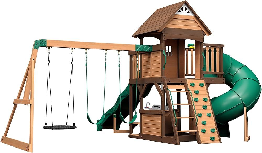 Backyard Discovery, Cedar Cove Wood Swing Set, Playground Fort, Chalkboard, Telescope, Dual Slide... | Amazon (US)