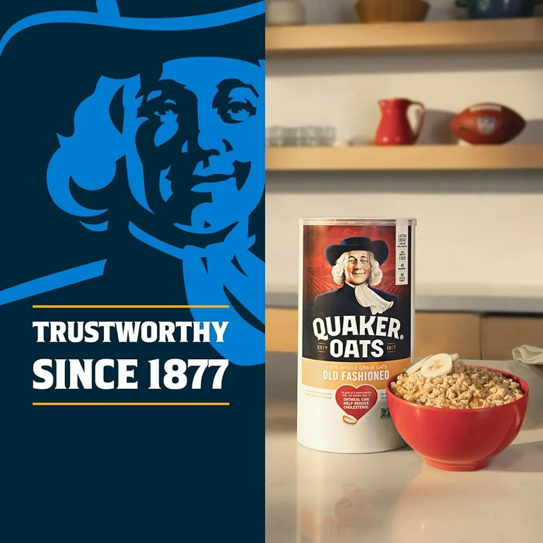 Quaker Oats Old Fashioned 100% Whole Grain Oatmeal, 18 oz Canister | Walmart (US)