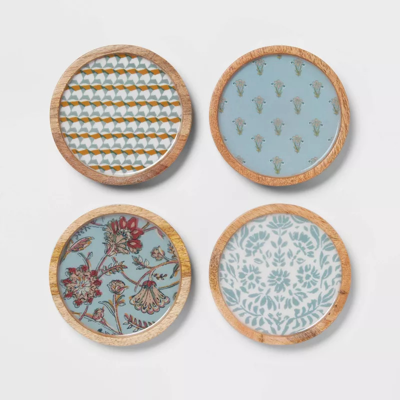 4pk Wood Mixed Pattern Coasters - Threshold™ | Target