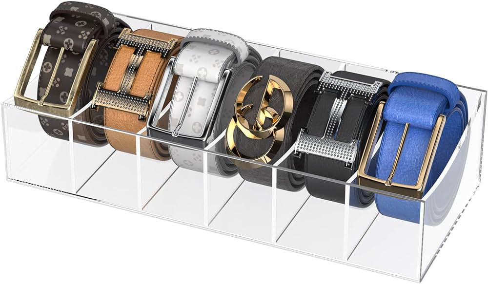 KDSKSC Belt Organizer, Acrylic Belt Storage Holder for The Closet and Drawer, 6 Compartments Belt... | Amazon (US)