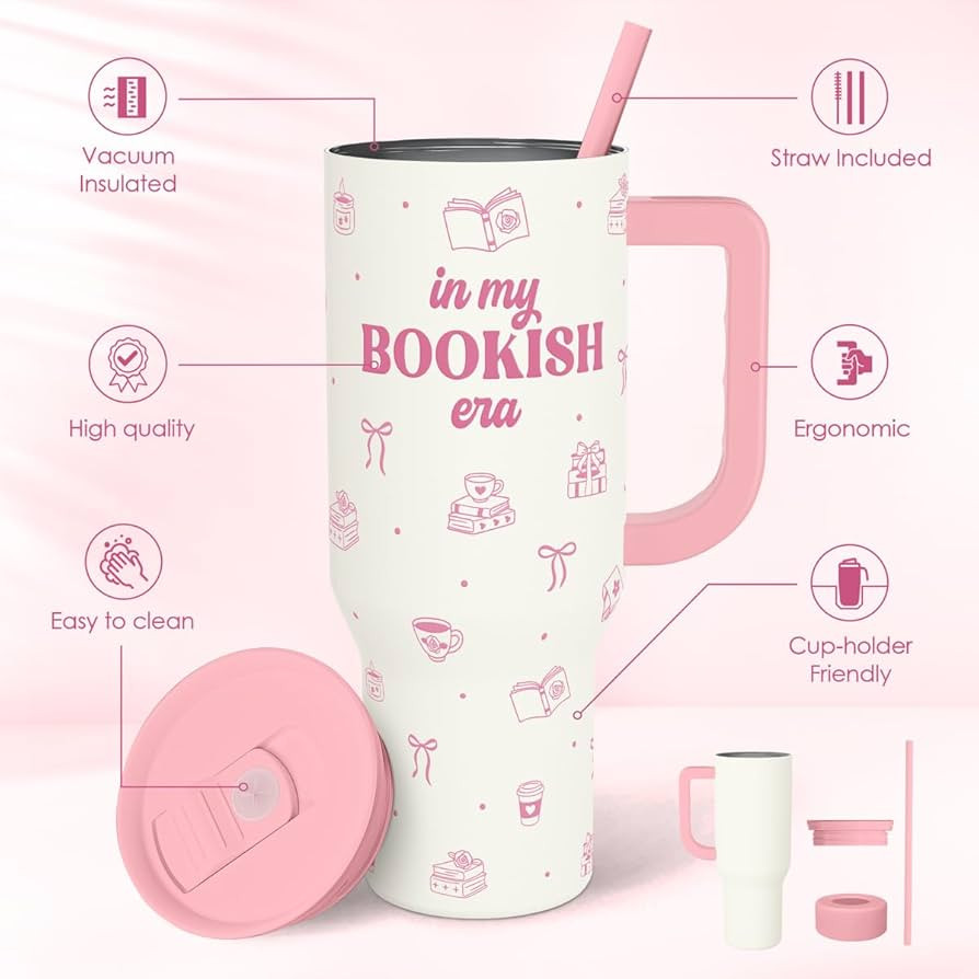 SANDJEST Book Lovers 40oz Tumbler With Handle and Straw, in My Bookish Era Insulated Stainless St... | Amazon (US)