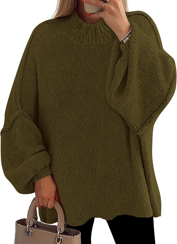PRETTYGARDEN Women's 2025 Fall Oversized Sweaters Chunky Knit Mock Neck Long Sleeve Casual Trendy... | Amazon (US)
