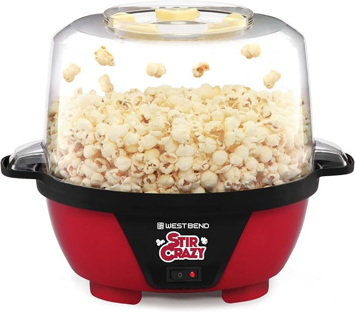 West Bend Stir Crazy Hot Oil Popcorn Popper, Popcorn Maker Machine with Large Serving Bowl Lid an... | Amazon (US)
