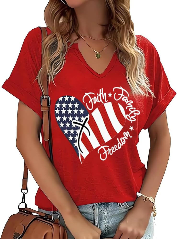 PUCKOLITY American Flag Patriotic T-Shirt Women 4th of July Shirt USA Flag Stars Stripes Graphic ... | Amazon (US)