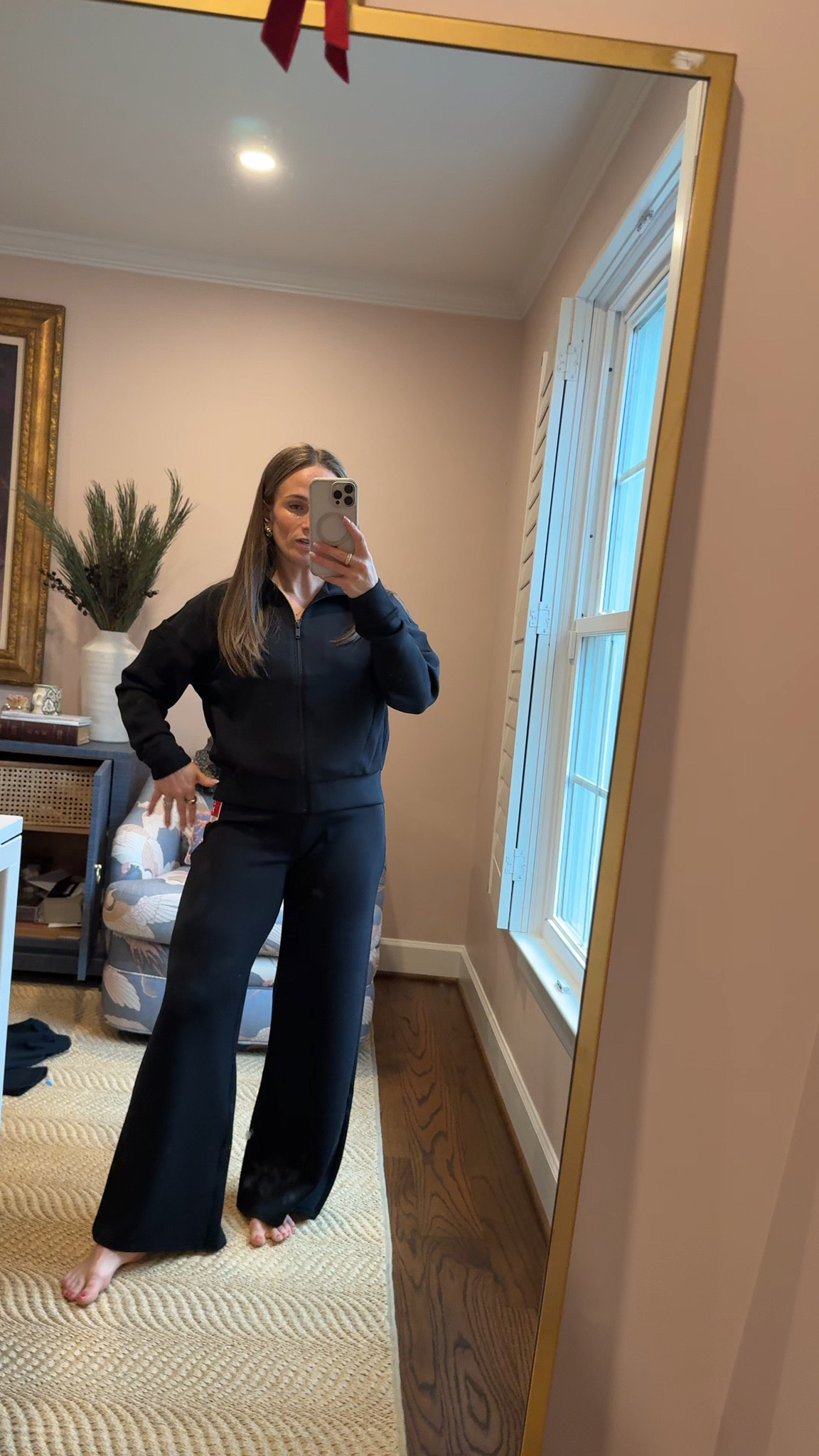 Size up in this matching set. Wearing petite small in the pants and a small top  

#LTKOver40 #LTKPetite