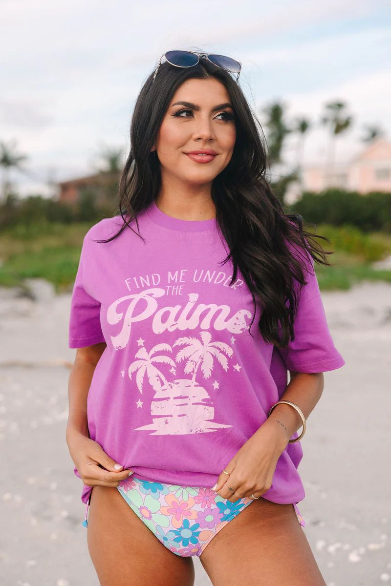 Find Me Under The Palms Purple Oversized Graphic Tee | Pink Lily