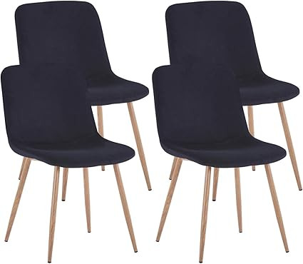 Velvet Kitchen Side Chair Set of 4 Black Dining Room Chair 16.14" D Padded Dining Chairs with Met... | Amazon (US)