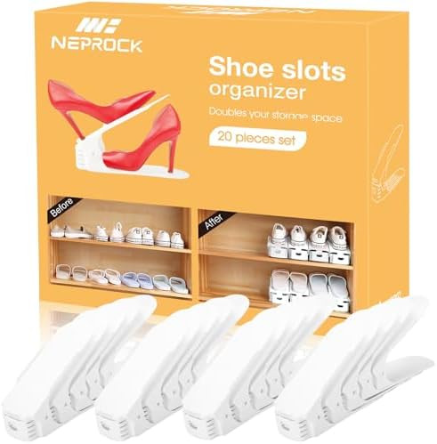 Shoe Slots Organizer, 20 Pack Adjustable Shoe Rack Stacker Storage Space Saver, Double Deck Shoe ... | Amazon (US)