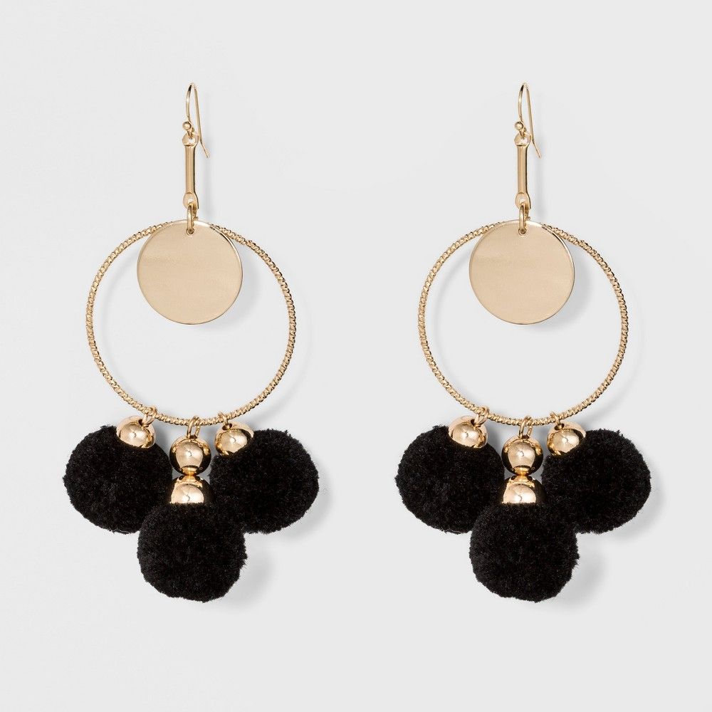 Coins, Wire Circles, and Pom Poms Earrings - A New Day Black/Gold | Target