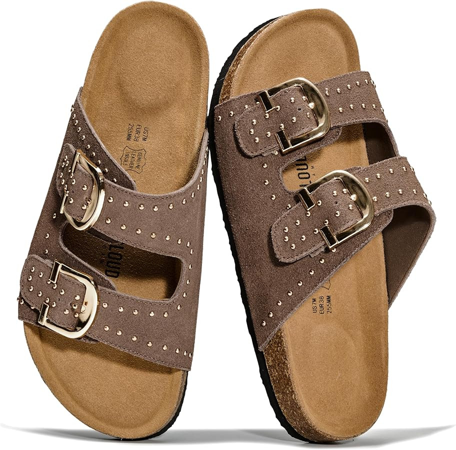 Project Cloud 100% Genuine Leather Flat Sandals For Women 2026 Cork Footbed Womens Sandals with M... | Amazon (US)