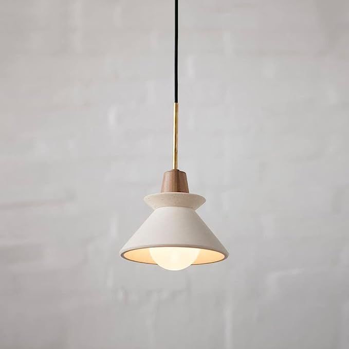 Jadssox White Cement Hanging Lamp Shade Wood Pendant Light Single Kitchen Island Mini Chandelier,... | Amazon (US)