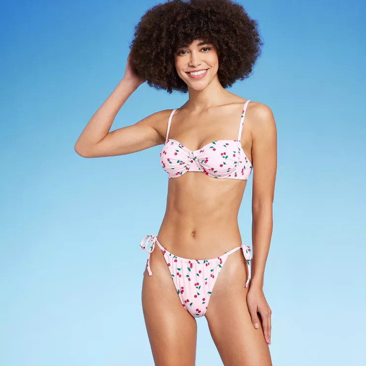 Women's Side-Tie Adjustable Coverage Ultra High Leg Bikini Bottom - Wild Fable™ Cherry Print | Target