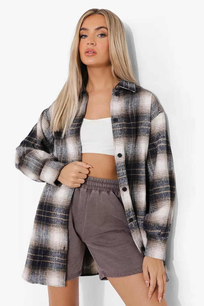 Brushed Cotton Flannel Shirt | Boohoo.com (US & CA)