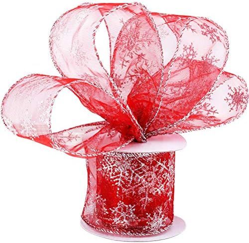 Boao 6.3 cm in Width Organza Ribbon Snowflake Wired Sheer Glitter Ribbon with Spool for Christmas... | Amazon (US)